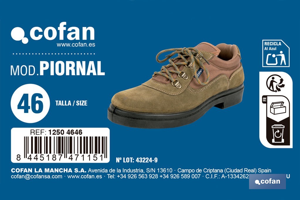 Zapatilla trekking Piornal | Piel de serraje y suela de caucho antideslizante | Disponible desde la talla 38 hasta la 46 - Cofan
