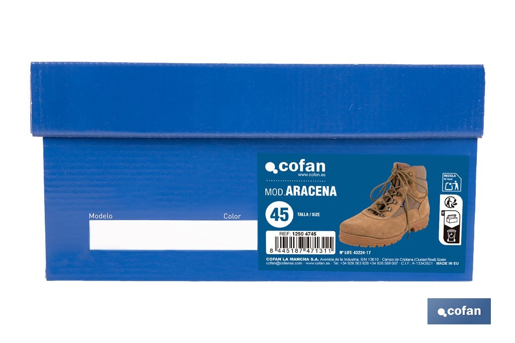 Bota de trekking Aracena con suela antideslizante de caucho | Serraje natural y cierre por cordones | Adecuada para senderismo y media montaña | Disponible desde la talla 38 hasta la 46 - Cofan