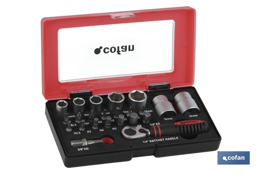 Set mini carraca, vasos y puntas 1/4" 23 pcs. - Cofan