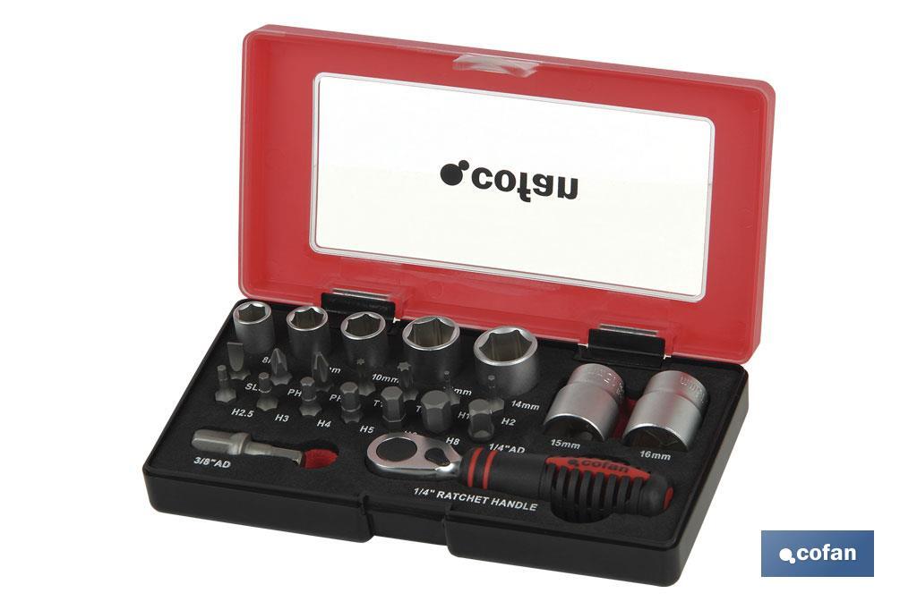 MINI RATCHET SET SOCKETS & BITS 1/4" 23PCS - Cofan