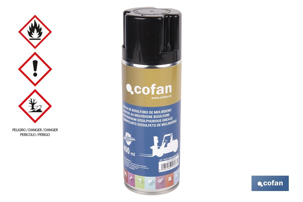 Molybdenum disulphide 400ml | Multipurpose lubricant of extreme pressure | Aerosol resistant to rust, humidity and corrosion - Cofan
