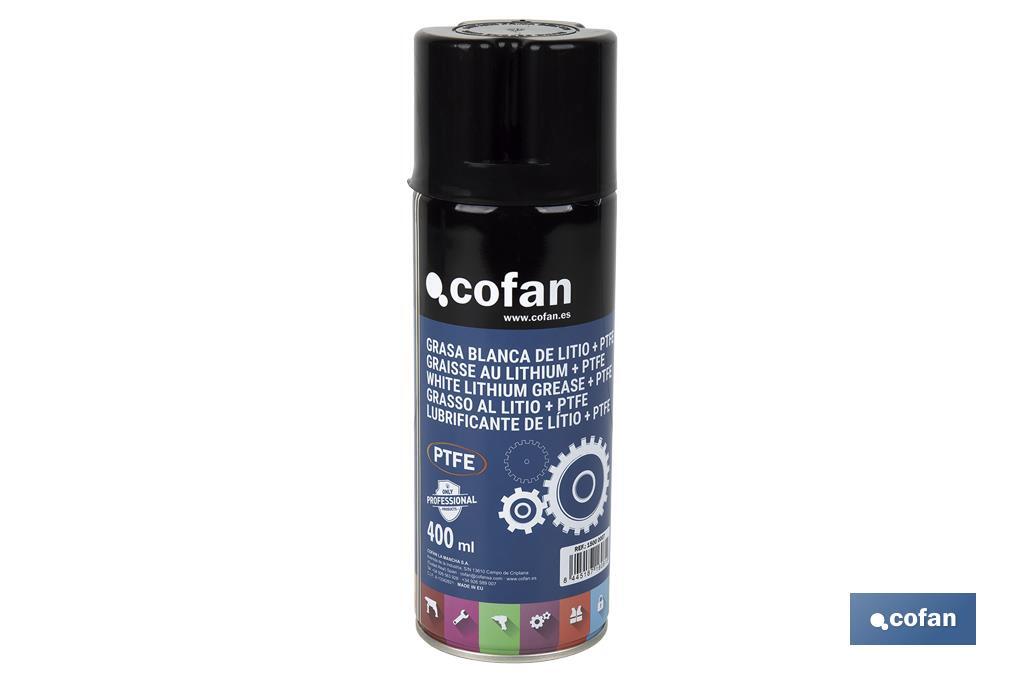 White lithium + PTFE grease 400ml | Spray grease with PTFE additive | Liquid lubricant spray - Cofan