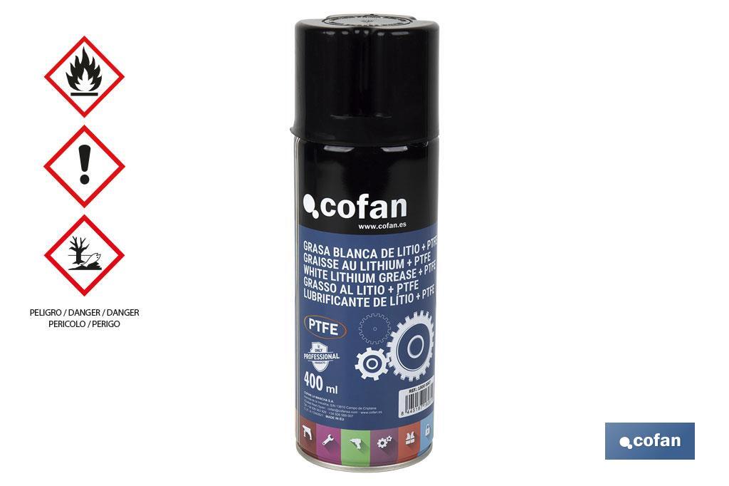 White lithium + PTFE grease 400ml | Spray grease with PTFE additive | Liquid lubricant spray - Cofan