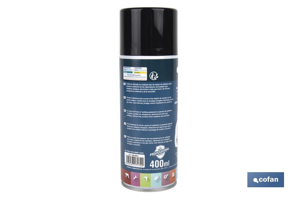 Anti-adesivo para soldadura 400 ml | Para evitar que as faíscas manchem o material a soldar | Proteção contra salpicos - Cofan