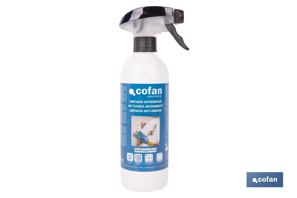 Limpiador antihumedad multisuperficie | Elimina moho y manchas de humedad en baños, cocinas y fachadas | Disponible en diferentes formatos de 500 ml y 5 l - Cofan