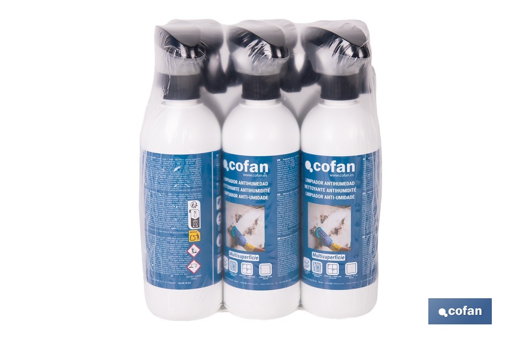 Limpiador antihumedad multisuperficie | Elimina moho y manchas de humedad en baños, cocinas y fachadas | Disponible en diferentes formatos de 500 ml y 5 l - Cofan