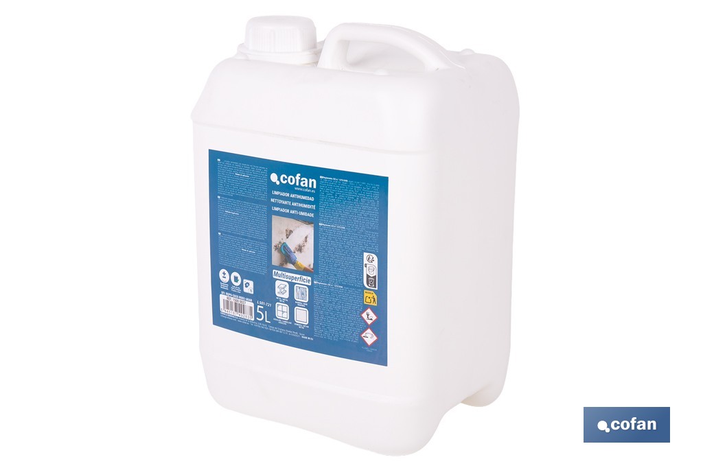 Limpiador antihumedad multisuperficie | Elimina moho y manchas de humedad en baños, cocinas y fachadas | Disponible en diferentes formatos de 500 ml y 5 l - Cofan