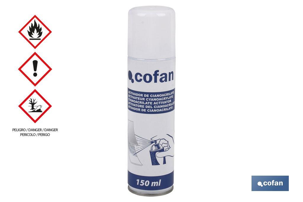 Cyanoacrylate activator spray 210ml | Ideal for porous surfaces | Bounds easily and firmly fragile parts - Cofan