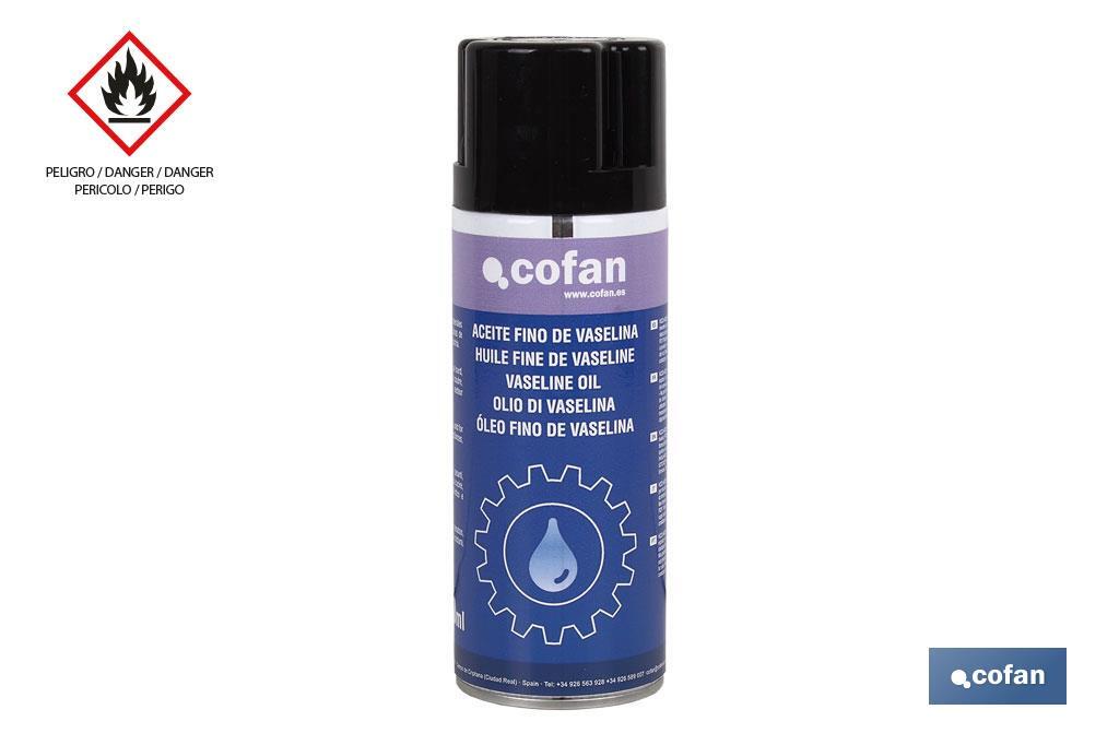 Aceite fino de vaselina incoloro 400 ml | Lubricante sin materiales pesados | Inhibe la corrosión y alarga la vida útil - Cofan