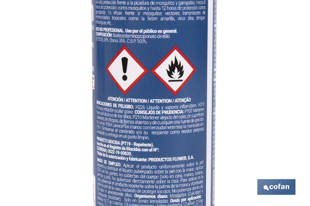Repelente de insectos | Protección duradera contra mosquitos y garrapatas | Uso seguro para toda la familia | Capacidad: 100 ml | Uso no profesional - Cofan