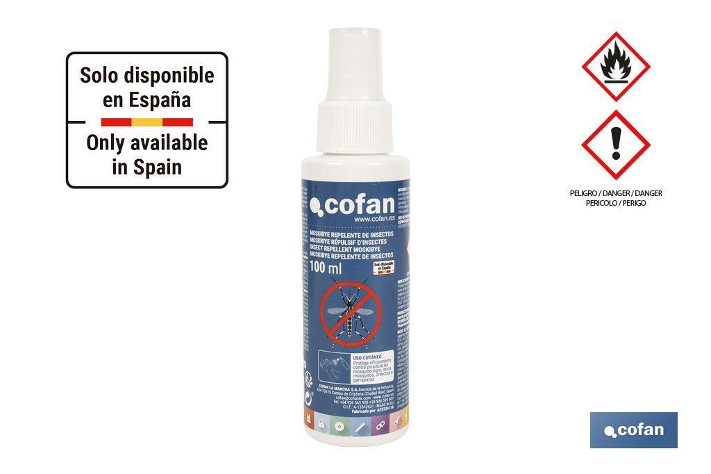 Repelente de insectos | Protección duradera contra mosquitos y garrapatas | Uso seguro para toda la familia | Capacidad: 100 ml | Uso no profesional - Cofan