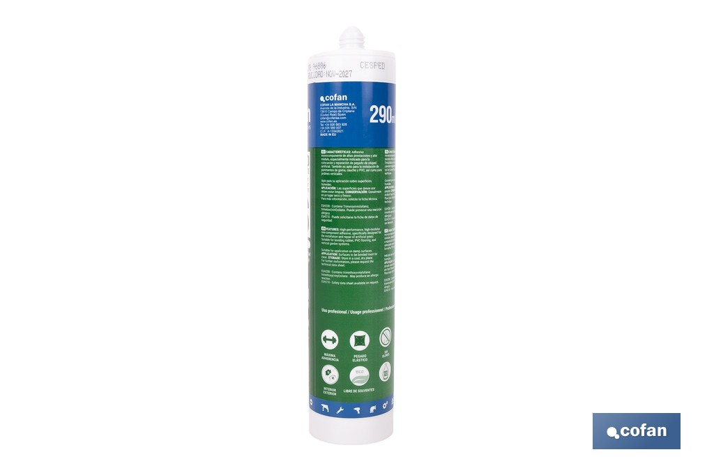 Adhesivo MS monocomponente verde para césped artificial de 290 ml – Alta adherencia y resistencia exterior - Cofan