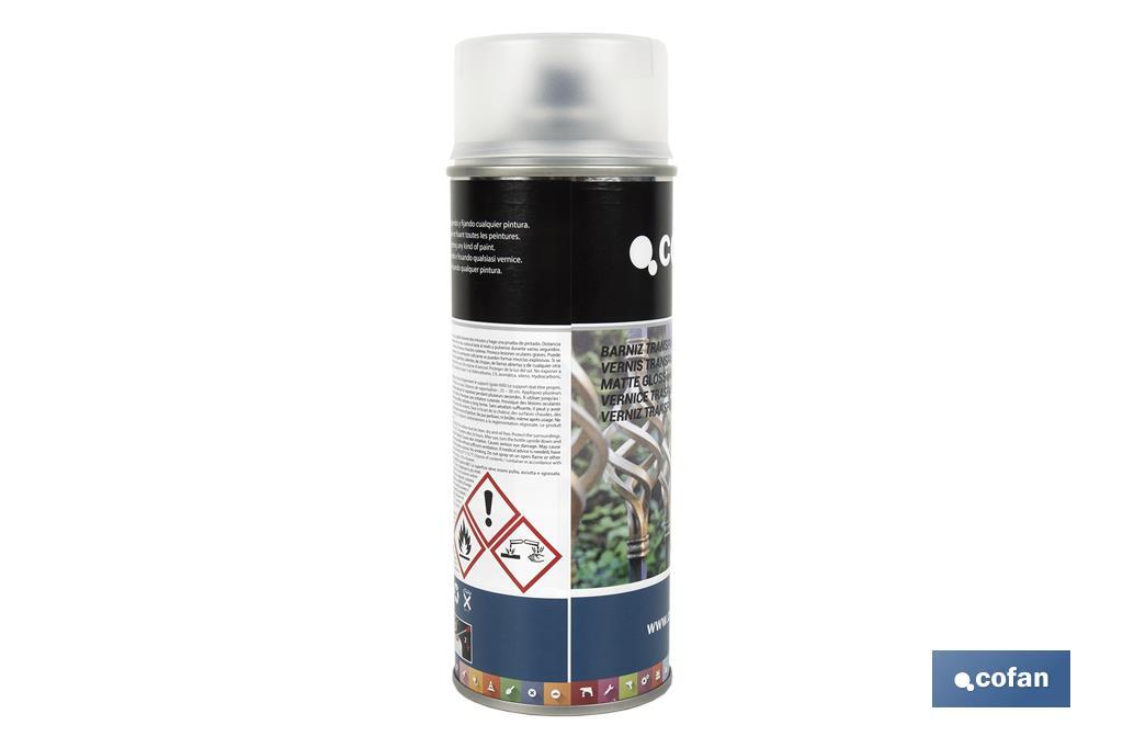 Barniz en Spray | Brillo o Mate | Envase 400 ml | Transparente - Cofan