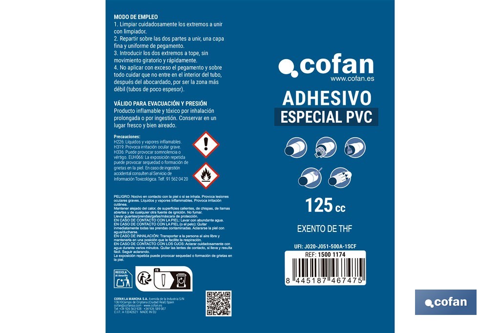 Cola para PVC | Embalagem de 250 ml | Translúcido - Cofan