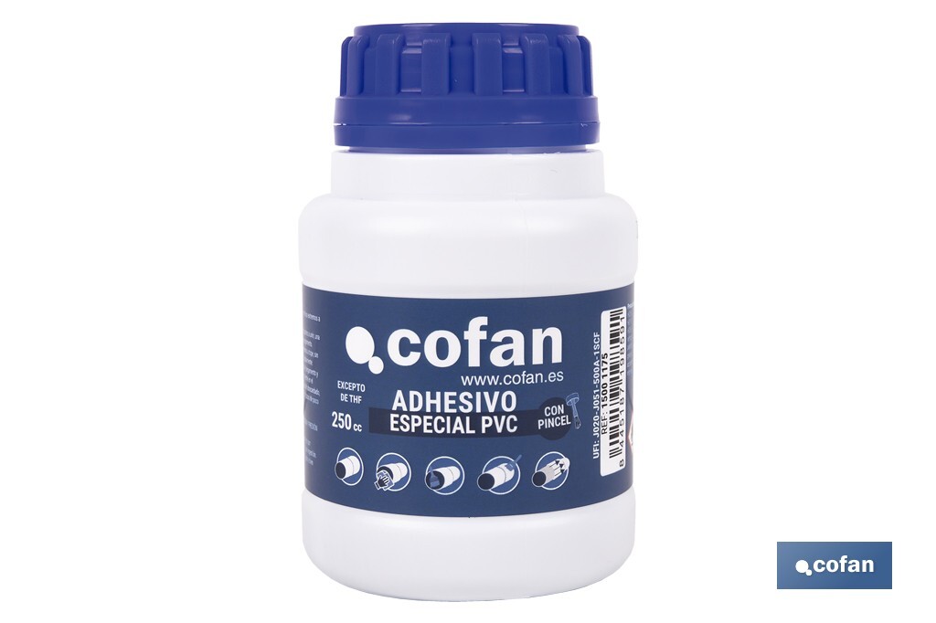 PVC adhesive 250ml | Adhesive for joints | Very quick drying | Ideal for pipes - Cofan