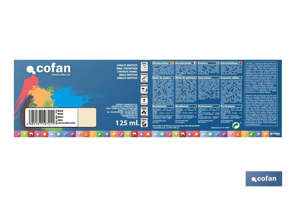 Émail synthétique | En plusieurs couleurs | Conditionnement de 125 ml, 375 ml, 750 ml ou 4 L - Cofan