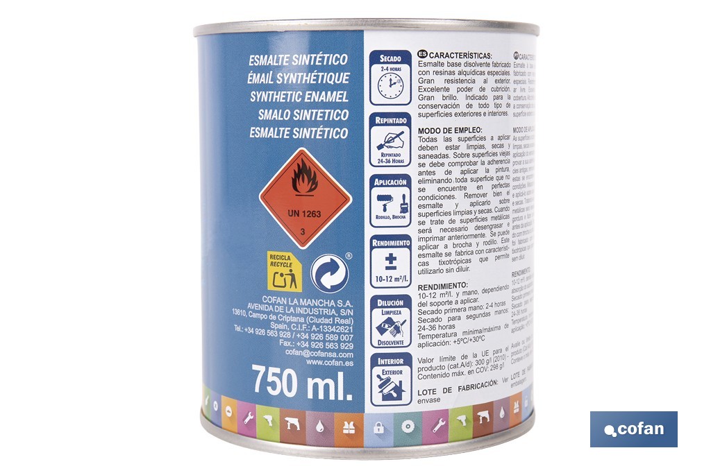 Esmalte Sintético | Em várias Cores | Embalagem 125 ml, 375 ml, 750 ml ou 4 L - Cofan