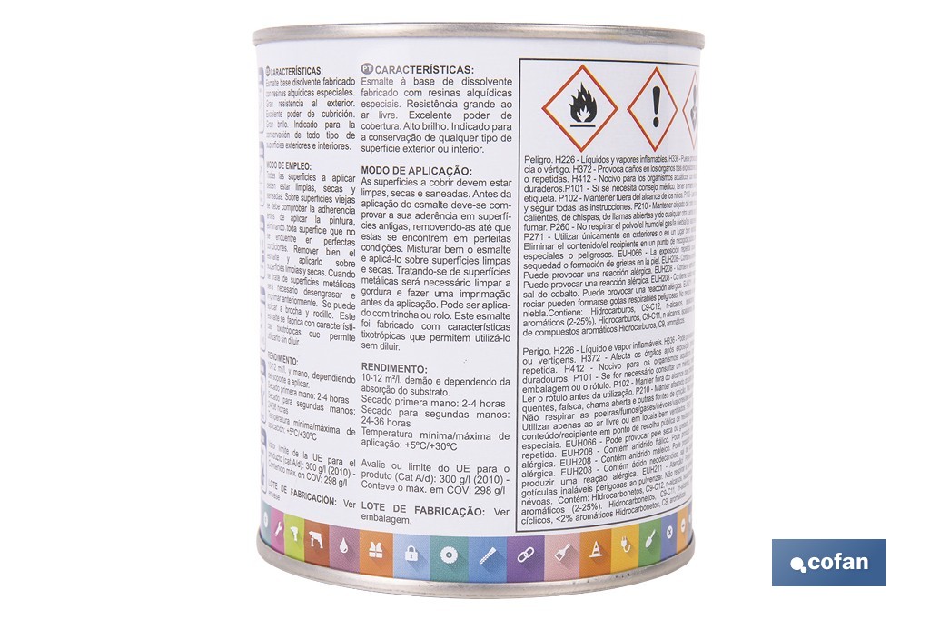 Esmalte Sintético | Em várias Cores | Embalagem 125 ml, 375 ml, 750 ml ou 4 L - Cofan