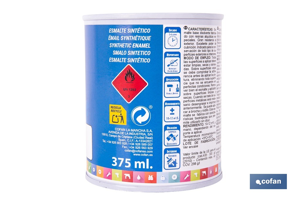 Esmalte Sintético | Em várias Cores | Embalagem 125 ml, 375 ml, 750 ml ou 4 L - Cofan