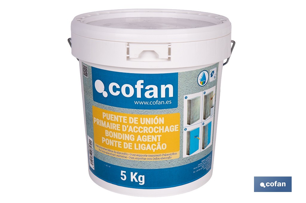 Puente de unión de anclaje acrílico | Imprimación adherente con acabado rugoso y color beige | Disponible en diferentes capacidades - Cofan