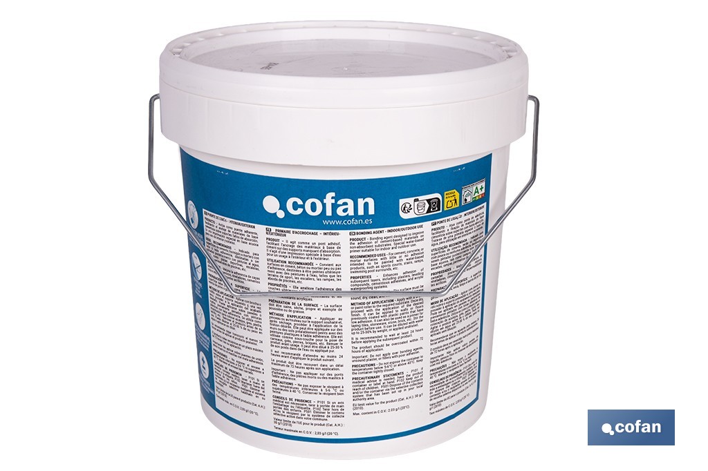 Puente de unión de anclaje acrílico | Imprimación adherente con acabado rugoso y color beige | Disponible en diferentes capacidades - Cofan