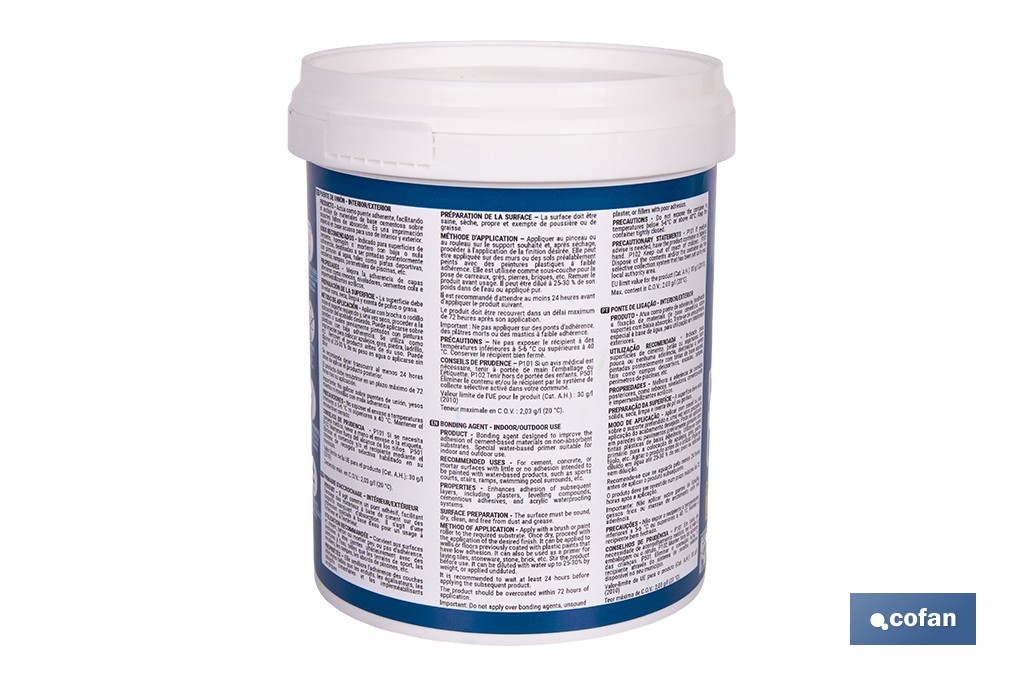 Puente de unión de anclaje acrílico | Imprimación adherente con acabado rugoso y color beige | Disponible en diferentes capacidades - Cofan