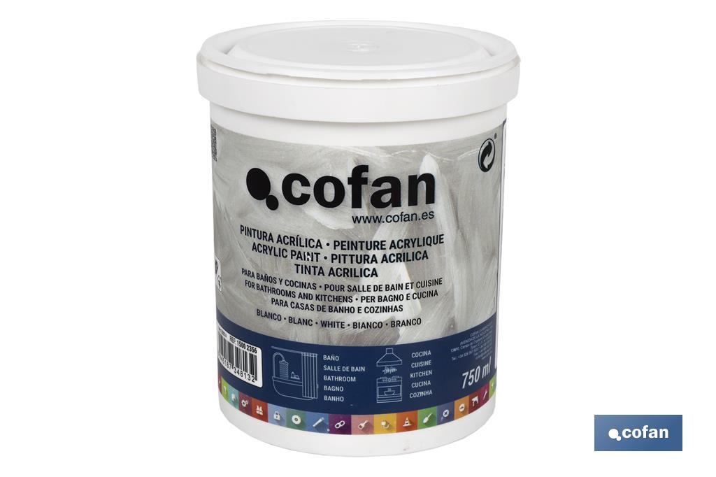 Acrylic paint for bathroom and kitchen | 750ml paint bucket | White - Cofan