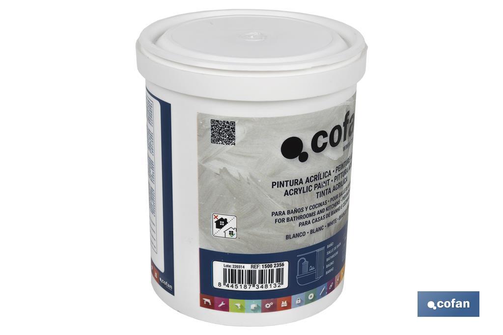 Pintura Acrílica para Baño y Cocina | Bote de 750 ml | Color Blanco - Cofan