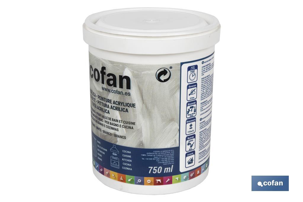 Acrylic paint for bathroom and kitchen | 750ml paint bucket | White - Cofan