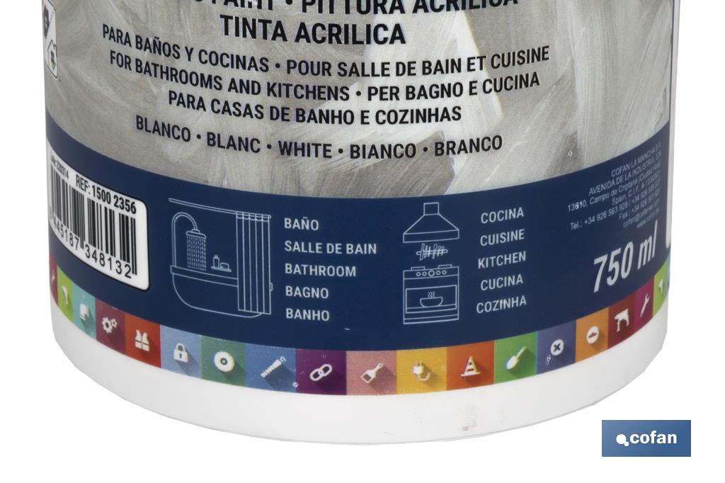 Pintura Acrílica para Baño y Cocina | Bote de 750 ml | Color Blanco - Cofan