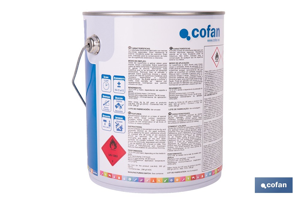 Esmalte Sintético | Em várias Cores | Embalagem 125 ml, 375 ml, 750 ml ou 4 L - Cofan