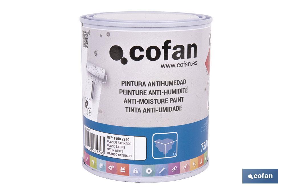 Pintura antihumedad sintética blanca satinada | Protección para paredes y techos | Capacidad: 750 ml y 4 L - Cofan