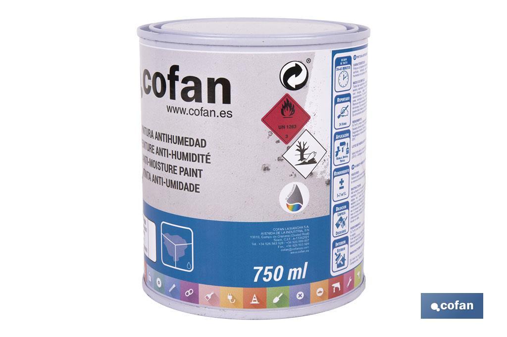 Pintura antihumedad sintética blanca satinada | Protección para paredes y techos | Capacidad: 750 ml y 4 L - Cofan