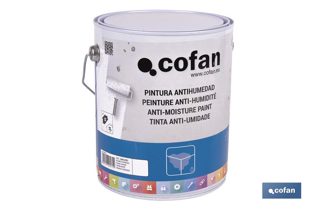 Pintura antihumedad sintética blanca satinada | Protección para paredes y techos | Capacidad: 750 ml y 4 L - Cofan