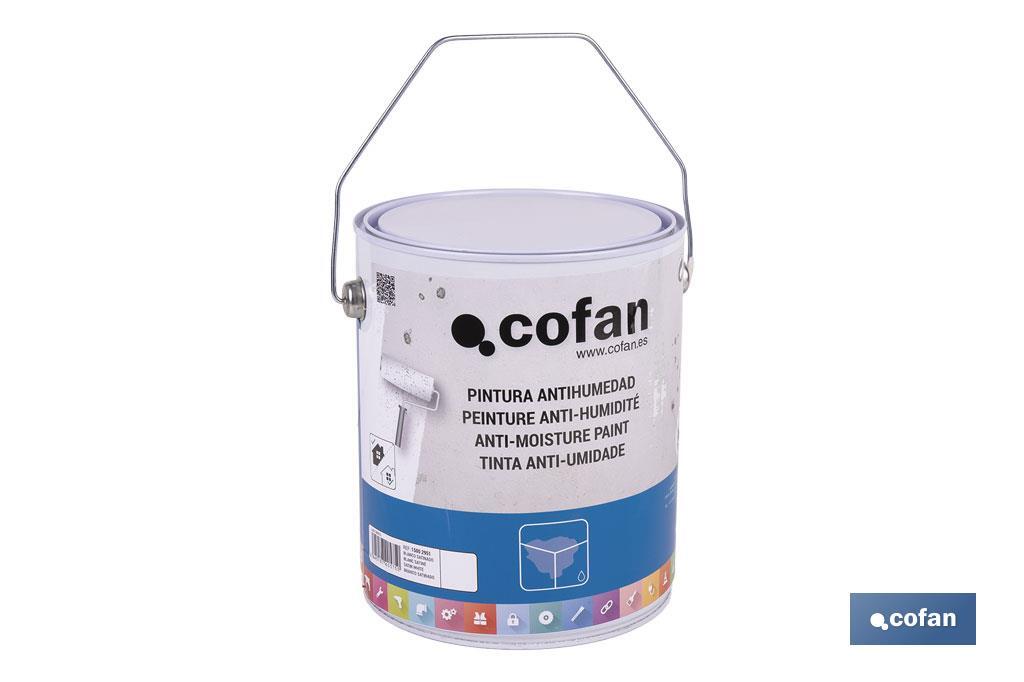 Pintura antihumedad sintética blanca satinada | Protección para paredes y techos | Capacidad: 750 ml y 4 L - Cofan