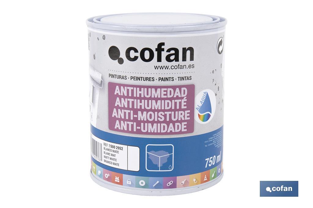 Pintura antihumedad al agua en blanco mate | Solución para paredes y techos | Diferentes capacidades - Cofan