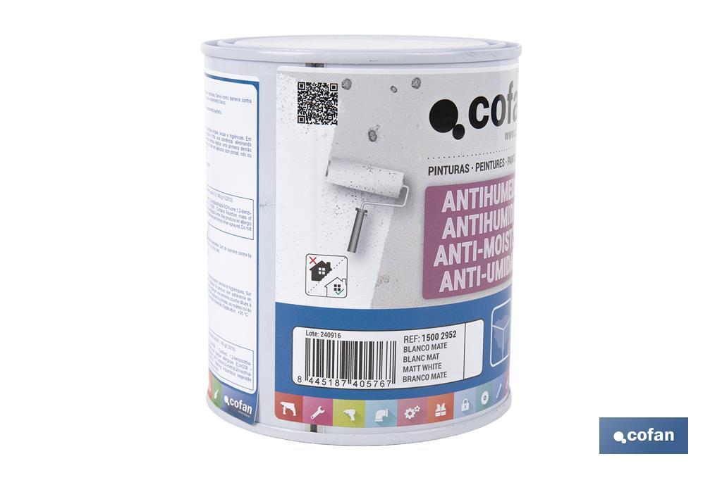 Pintura antihumedad al agua en blanco mate | Solución para paredes y techos | Diferentes capacidades - Cofan