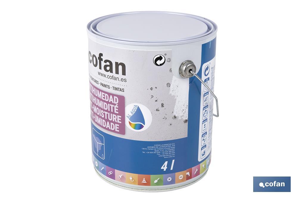 Pintura antihumedad al agua en blanco mate | Solución para paredes y techos | Diferentes capacidades - Cofan