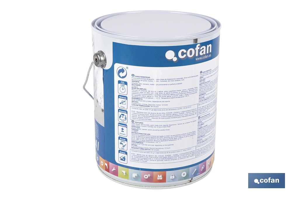 Pintura antihumedad al agua en blanco mate | Solución para paredes y techos | Diferentes capacidades - Cofan