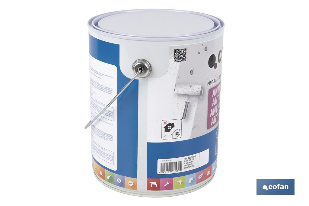 Pintura antihumedad al agua en blanco mate | Solución para paredes y techos | Diferentes capacidades - Cofan