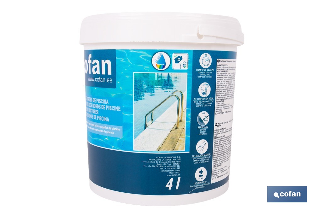 Pintura antideslizante para bordes de piscina | Impermeable, color blanco mate | Capacidad de 4 litros - Cofan