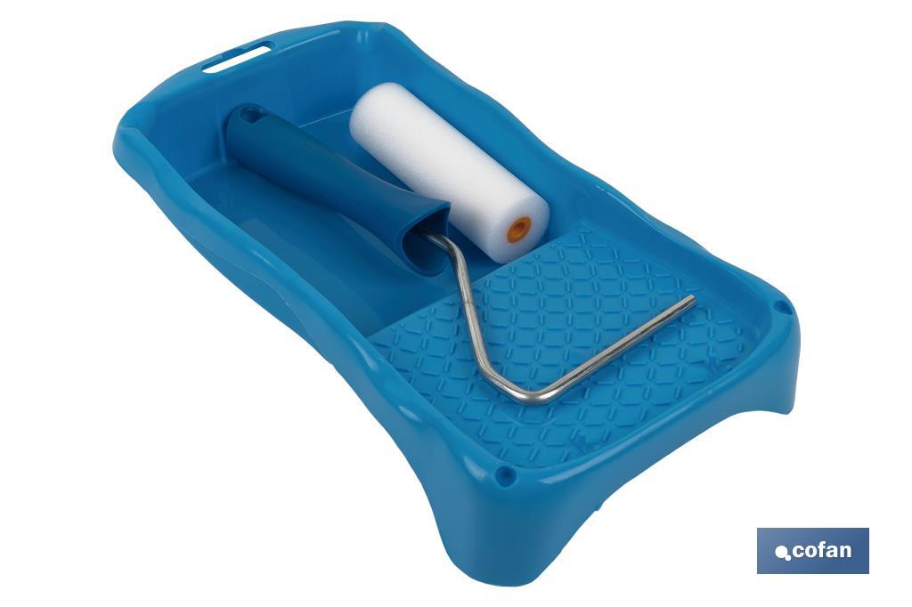 Paint roller kit with foam paint roller and paint tray | Paint roller size: 11cm | Tray size: 16 x 31cm - Cofan
