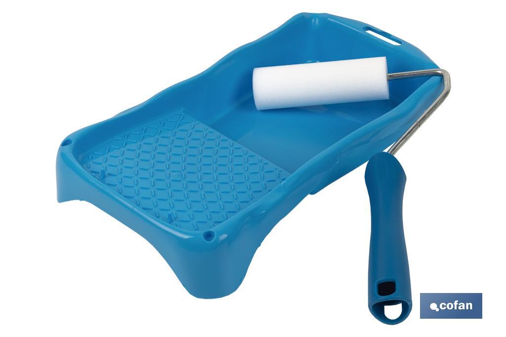 Paint roller kit with foam paint roller and paint tray | Paint roller size: 11cm | Tray size: 16 x 31cm - Cofan