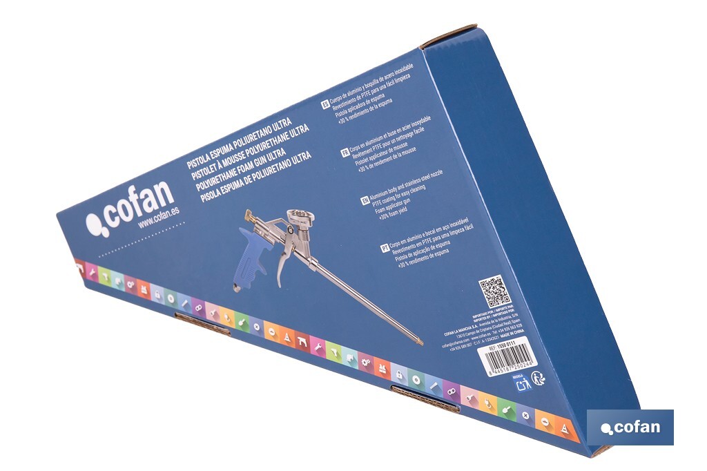 Polyurethane Ultra foam applicator gun | Ergonomic handle | Size: 18cm x ø2mm - Cofan