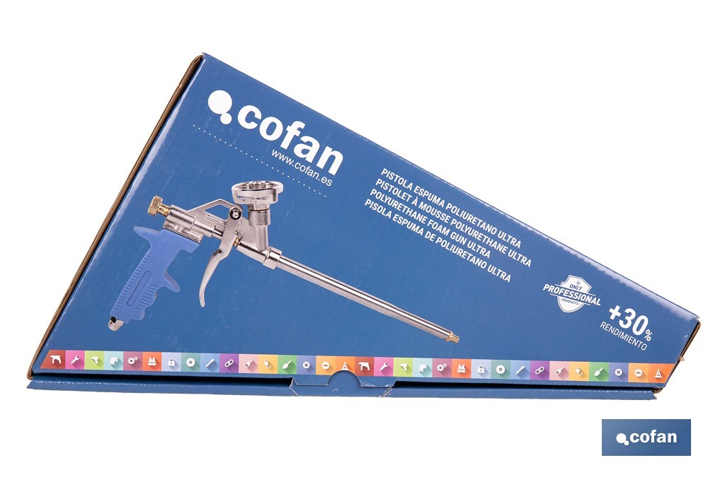 Polyurethane Ultra foam applicator gun | Ergonomic handle | Size: 18cm x ø2mm - Cofan