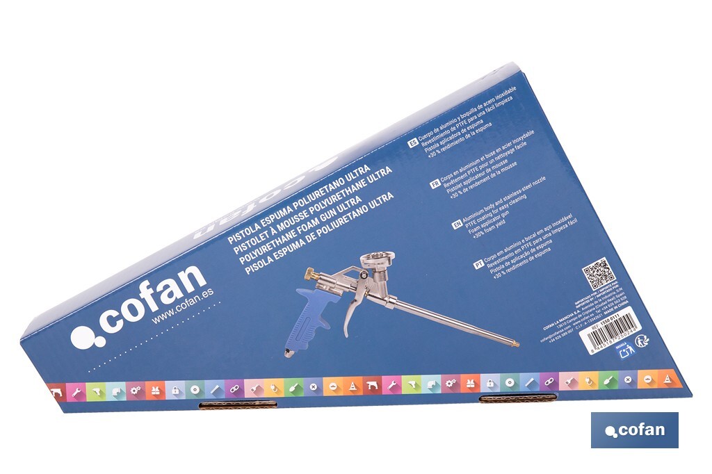 Polyurethane Ultra foam applicator gun | Ergonomic handle | Size: 18cm x ø2mm - Cofan
