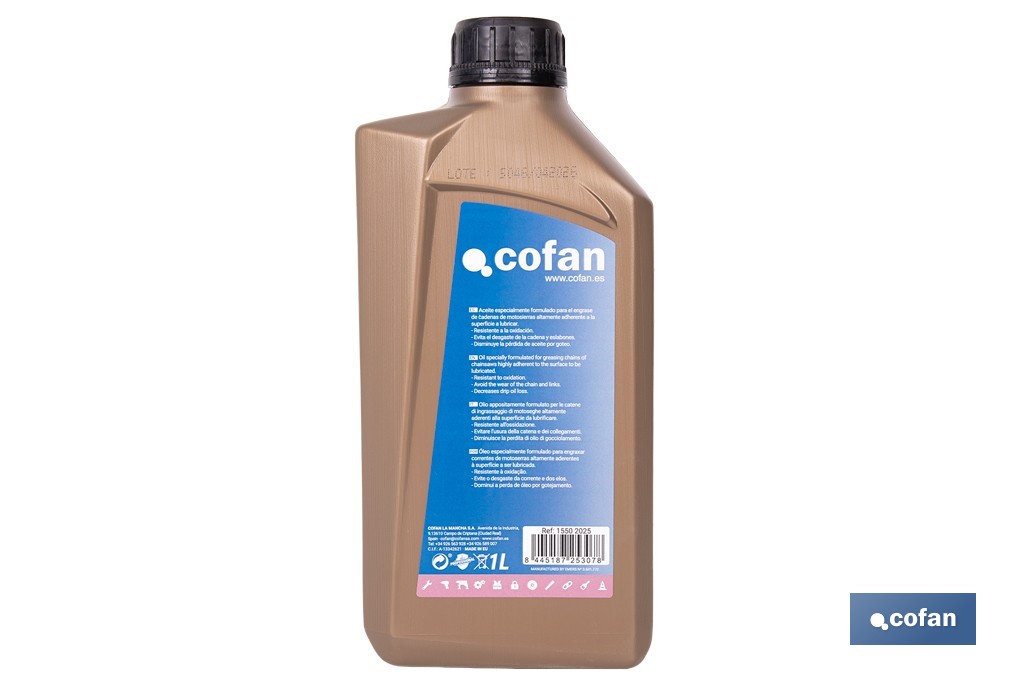 Aceite especial para Cadenas de Motosierras | Lubricación continua de cadenas de corte | Protección contra el desgaste - Cofan