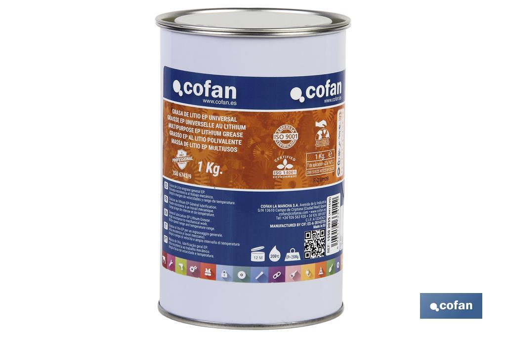 Lithium grease cartridge | ISO 6743/9 EP Standard | Suitable for copper mechanisms and their alloys - Cofan