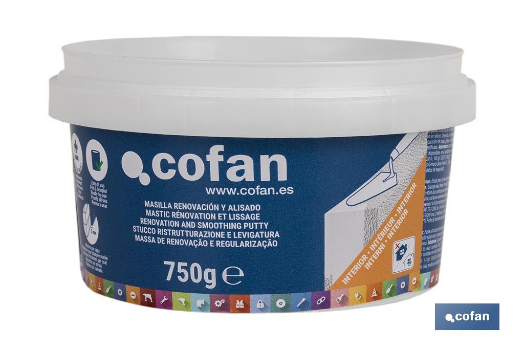 Mastic de rénovation et lissage en Pâte | Pour une utilisation en intérieur | Format de 350 g, 750 g et 5 kg - Cofan