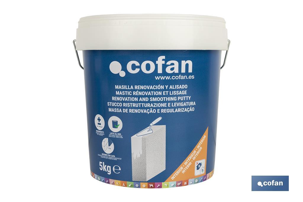 Renovation and smoothing putty | Indoor use | Available in 350g, 750g and 5kg - Cofan